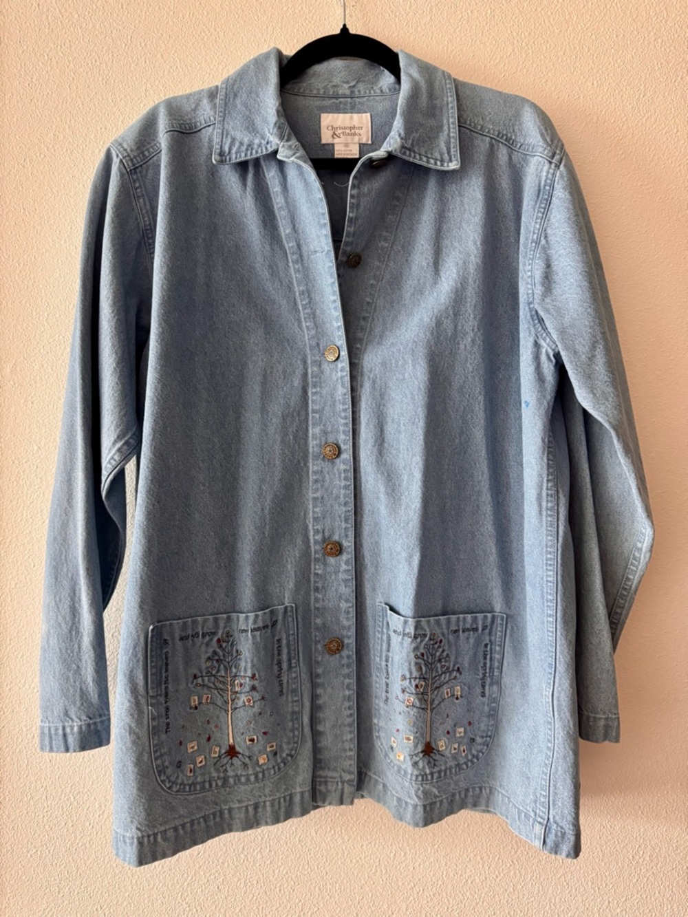 Christopher & Banks Light Wash Denim Jacket with Embroidered Pockets